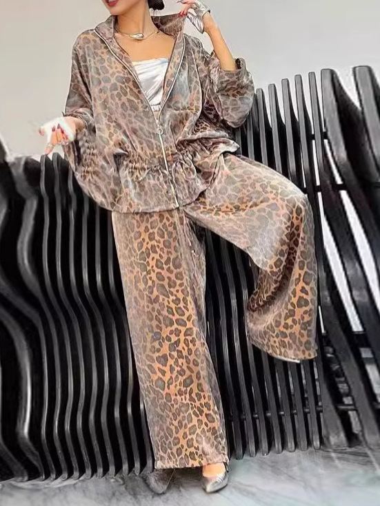 Women's Clothing Autumn Lapel Long Sleeved Leopard Print Casual Suit_voghion.com