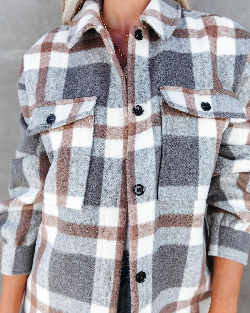 long sleeve plaid casual woolen shirt jacket NSHFC136793