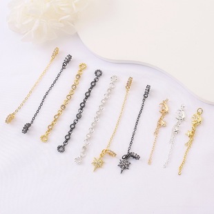 18K Gold-Filled Color-Preserving Micro-Paved Zircon Moon Six-Pointed Star Chain DIY Handmade Bracelet Necklace Accessories Material