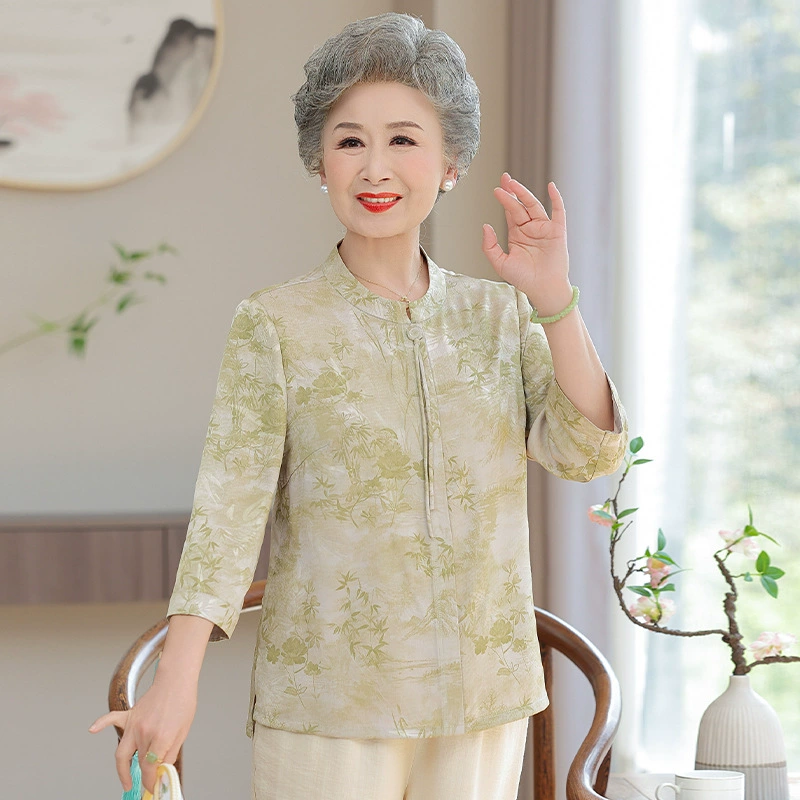 Мама летняя рубашка 2025 новый средний и пожилой пожилой бабушки одежда летняя тонкая старушка пожилая рубашка