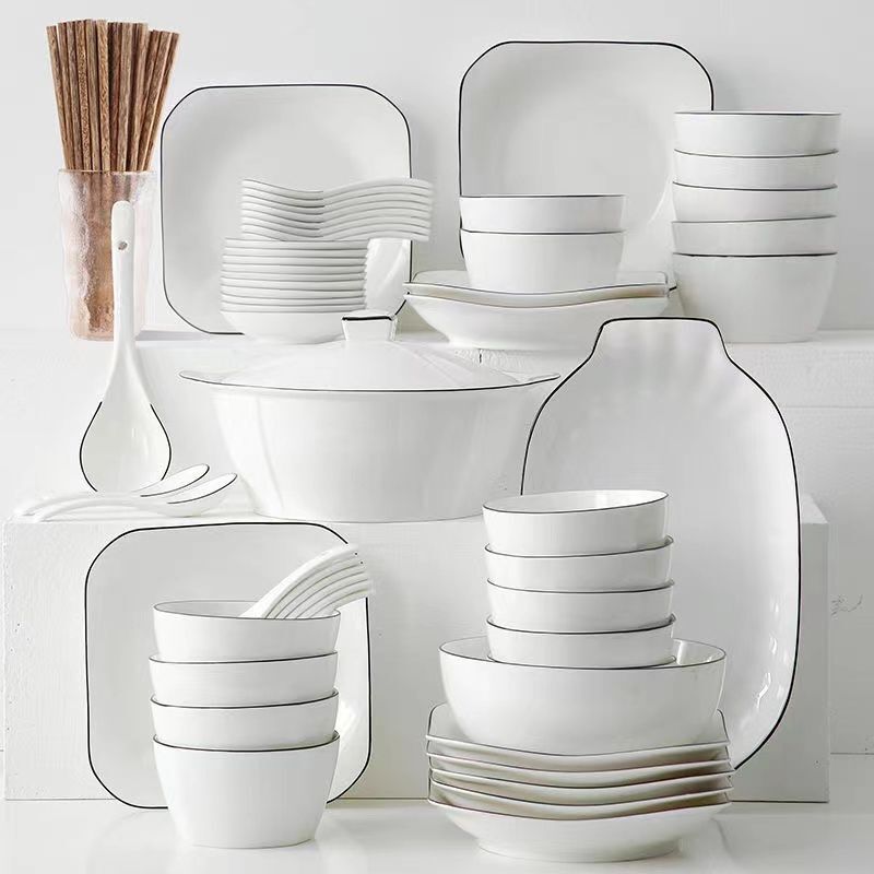 Household Ceramic Bowl and Plate Set, Bowl, Plate, Spoon, Chopsticks Combination, New Style Tableware Set