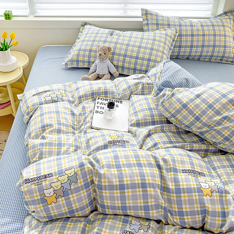 New Cotton Sanding Four-piece Set Thickened Plant Cashmere Three-piece Set Washed Cotton Student Dormitory Bed Sheet Quilt Cover