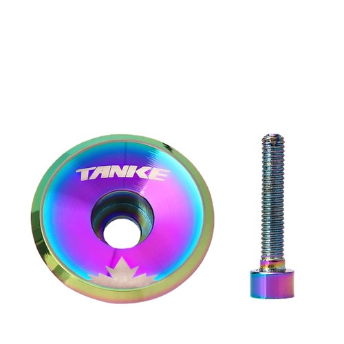 TANKE Carbon Bike Headset Cover, Vibrant & Ultra-Lightweight Aluminum Alloy Stem Cap with Titanium Plating – Bicycle Accessory
