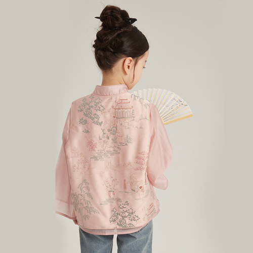 2024 Spring New Style Children's Western Style Shirts Chinese Style Vest Girls New Chinese Style Embroidered Vest Jacket Two-piece Set