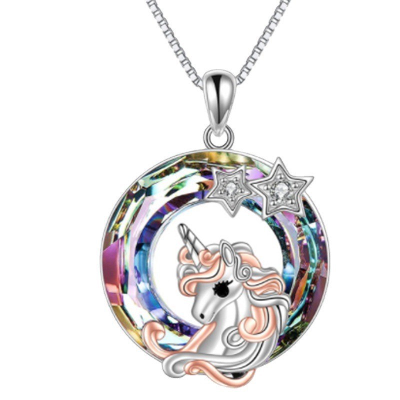 Yunjin nuevo europeo y americano caliente-venta colorido kirin cristal colgante árbol de la vida collar unicornio