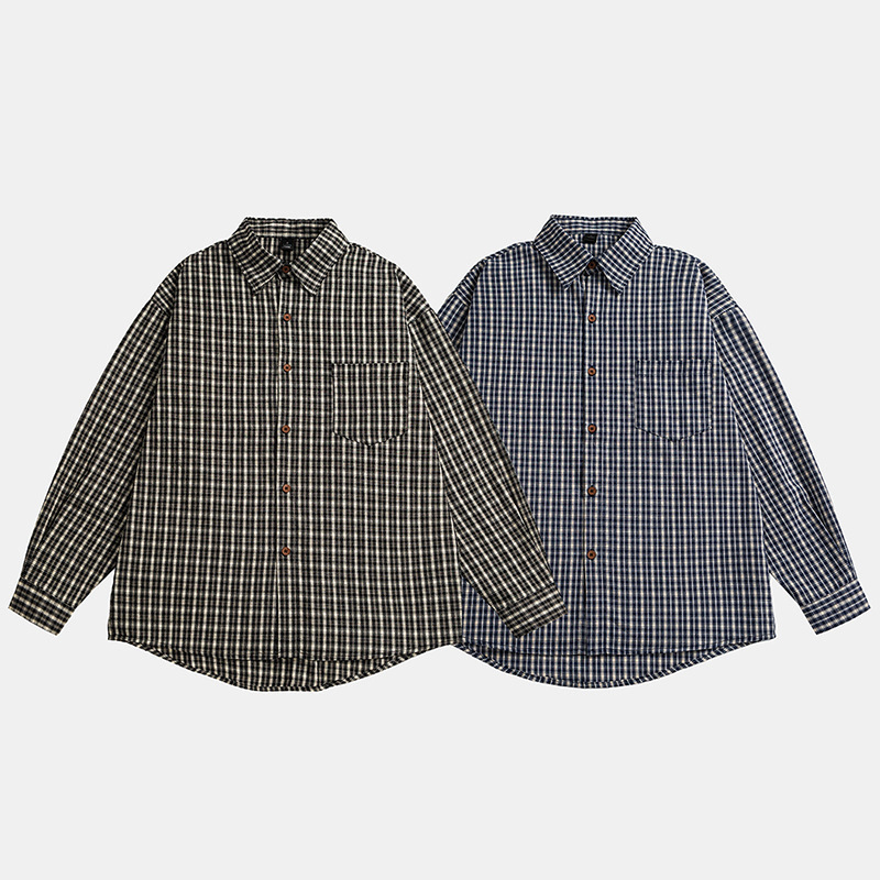 Ru Meng American Style Retro All-match Casual High Street Fashion Brand Plaid Workwear Men's and Women's Long Sleeve Shirt Spring Loose Shirt