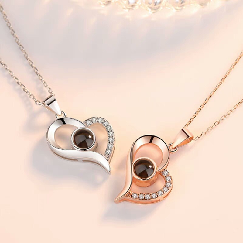 Tiktok same style 100 languages I love you projection necklace female hollow heart simple necklace memory clavicle chain