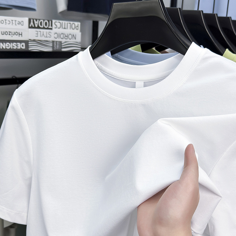 2025 Summer New Round Neck Short-sleeved T-shirt Solid Color mercerized Cotton Ice Silk Base Shirt High-grade Middle-aged and Young Men's Half-sleeved Shirt 2025 Summer New Round Neck Short-sleeved T-shirt Solid Color mercerized Cotton Ice Silk Base Shirt High-grade Middle-aged and Young Men's Half-sleeved Shirt