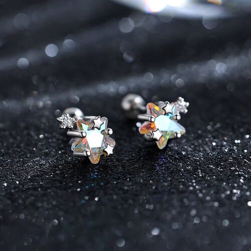 Glitter Star Earrings for Women, Light Luxury and Elegant, Five-Pointed Star Earrings, Korean Style, Sleep-Friendly, Screwless Screw Fastener, Autumn and Winter Edition