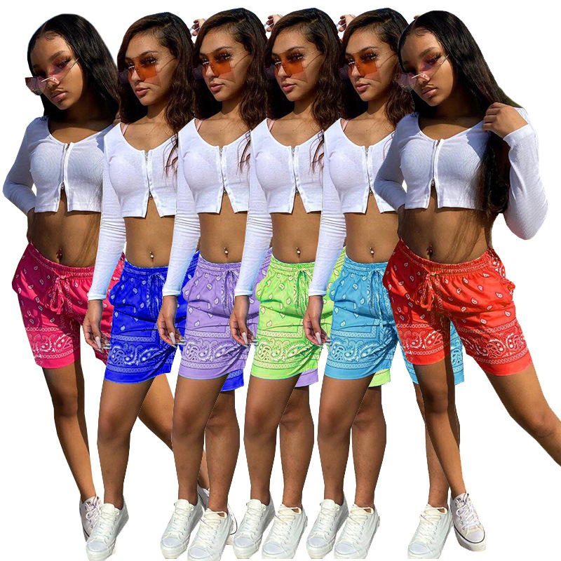07012 European and American women's new fashion casual paisley printed shorts beach pants