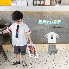 男童裝女童學院風夏季襯衫JK制服百褶裙短裙短褲兩件套裝周歲禮服
