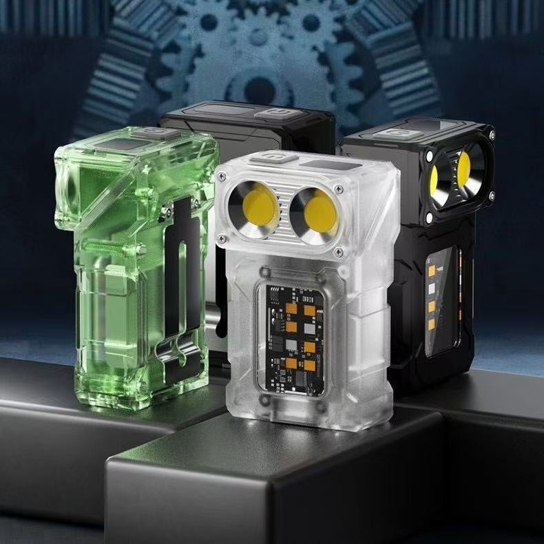 Transfronterizos nueva mini linterna alarma de defensa cargada al aire libre lámpara de sombrero de pinza luz nocturna luz de llaver de múltiples fuentes