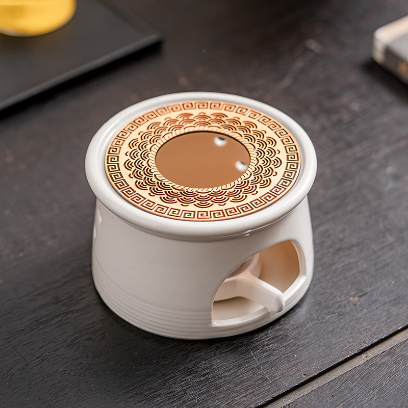 Chinese-Style Tea Warmer with Candle Heating, Ceramic Base, Tea Ceremony Accessory, Winter Tea Warmer, Tea Heating Stove