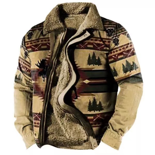Cross-border en stock bolsillo de costura lateral engrosada casual cremallera suelta Lobo marrón Chaqueta de algodón de manga larga para hombres jóvenes
