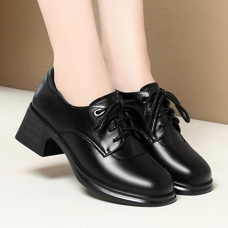 24 Весенние Новые Большие женские одиночные кожаные туфли на среднем каблуке на массивном каблуке на шнуровке британские модные туфли PF267