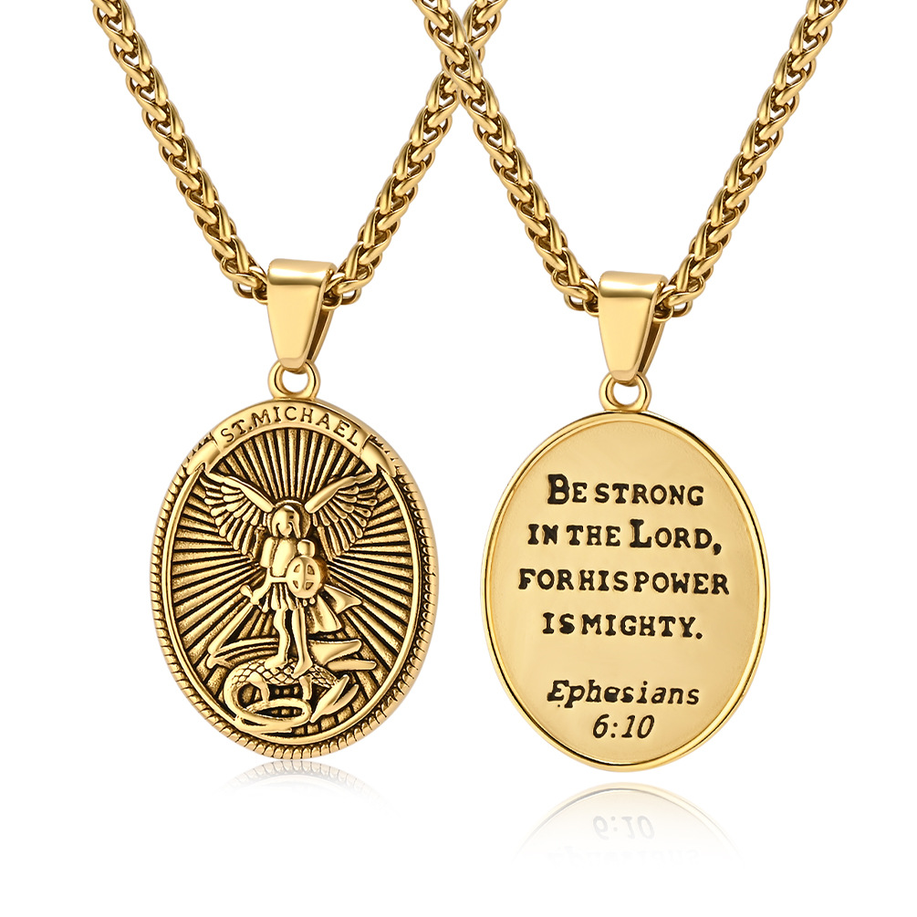 Ketting met hanger sint michaël aartsengel heren titaniumstaal_voghion.com