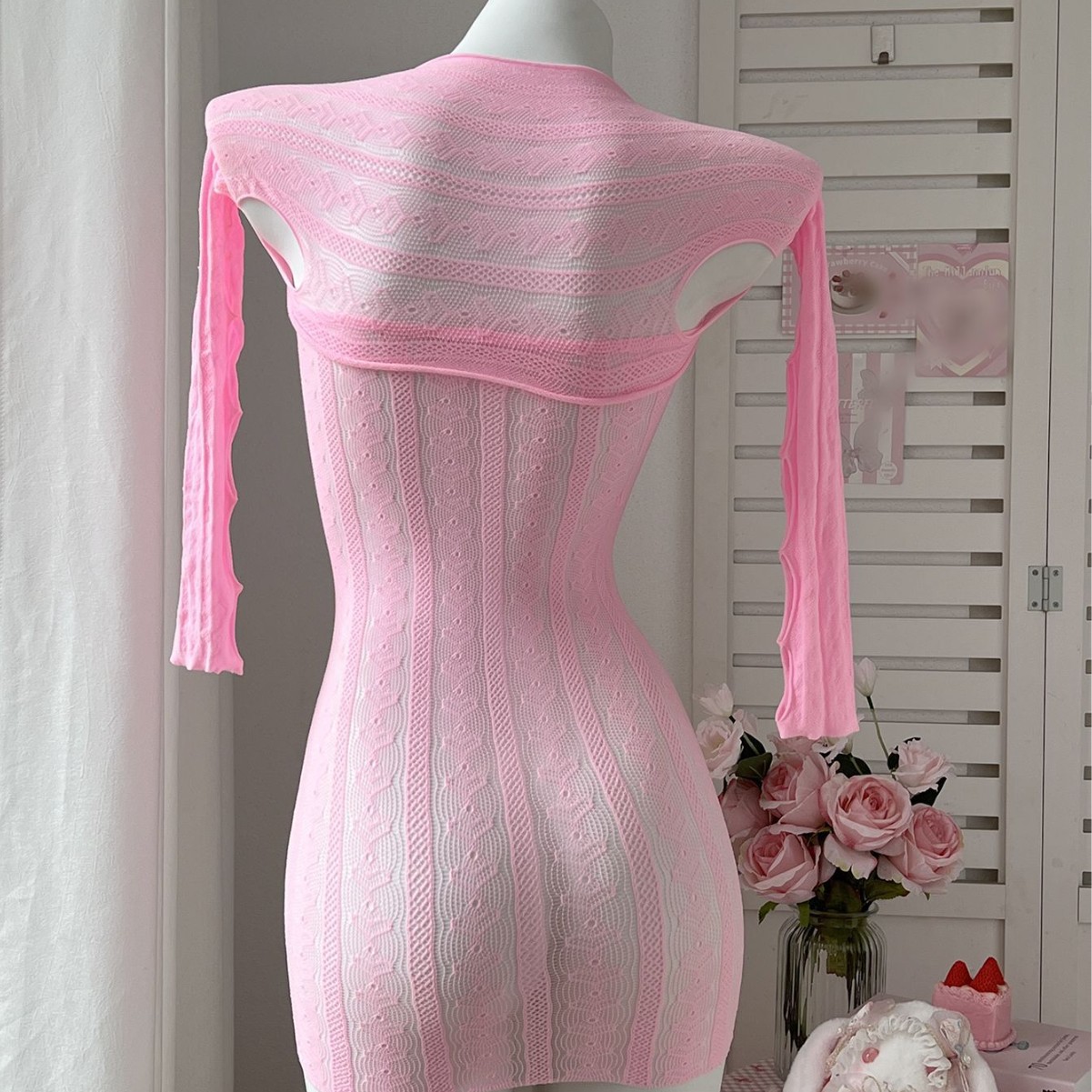 Body de Red Sexy Ajustado para Mujer de Nylon, con Estampado de Corazón, para Citas
