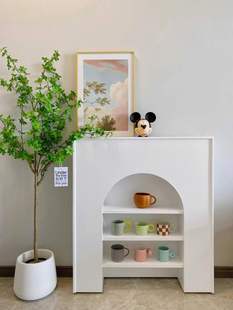 Minimalist Internet-Famous Cabinet Stove Solid Wood Cream Living Room French Fireplace Photography Nordic Ins Entryway White Foyer Decoration