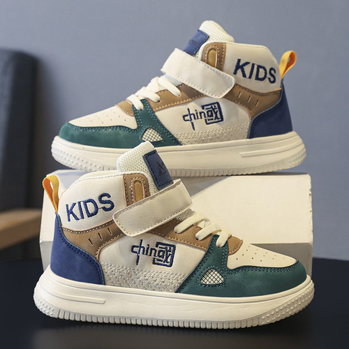 Boys' Shoes - White Canvas Shoes for Autumn/Winter - High-Top, New Style, Waterproof Leather Surface, Sporty Little White Shoes for Boys
