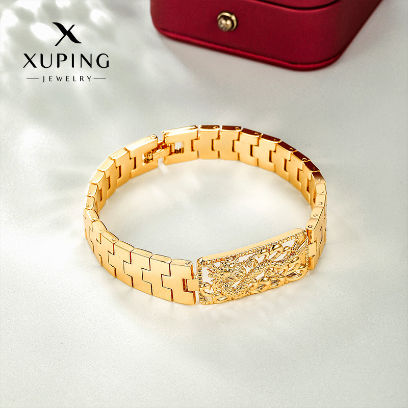 Xuping - Nuevo Brazalete de Moda con Colgante de Dragón Hueco Grabado en Color Oro de 24k, Chapado en Aleación, para Hombre y Mujer, Venta al por Mayor