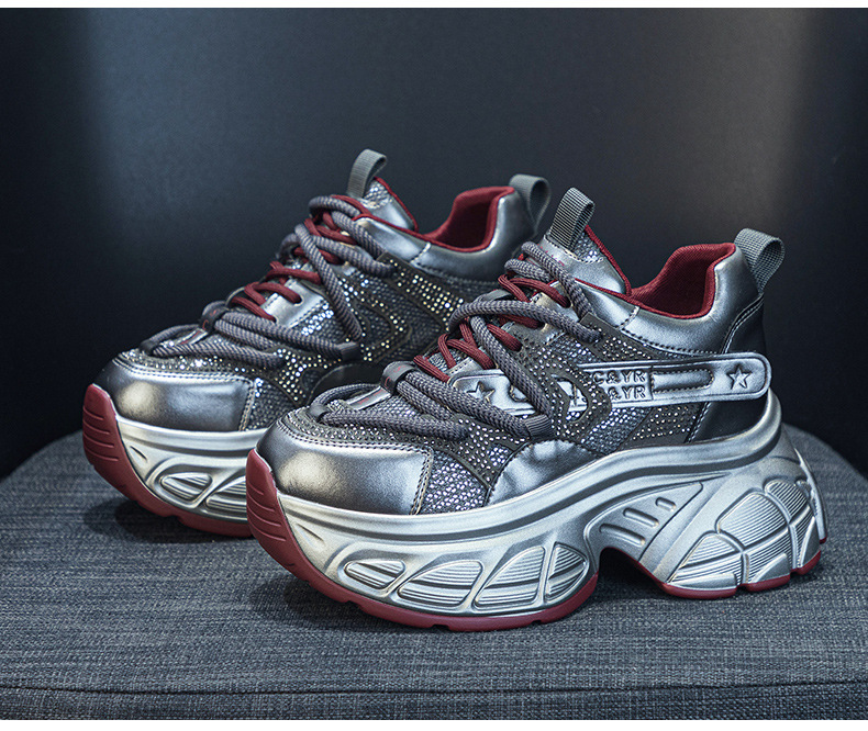 Giày sneaker nữ đế dày chunky tăng chiều cao 9 cm phong cách hot girl — Bạc M2696, M 2696m Màu sắc, M2696 đỏ chi tiết 21