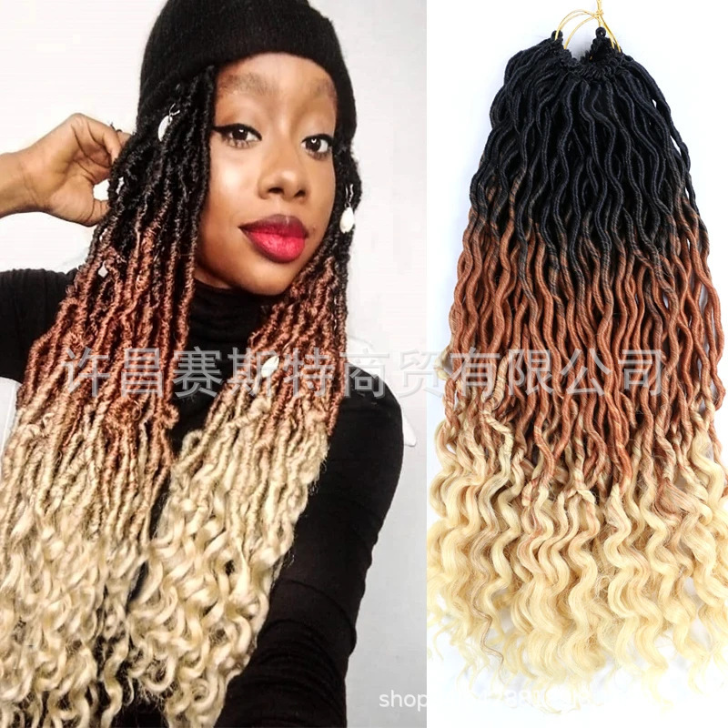Foreign Trade European and American Non-Crochet Hair Extensions Goddess Faux Locs Chemical Fiber Colorful Wig with Upper and Lower Curls