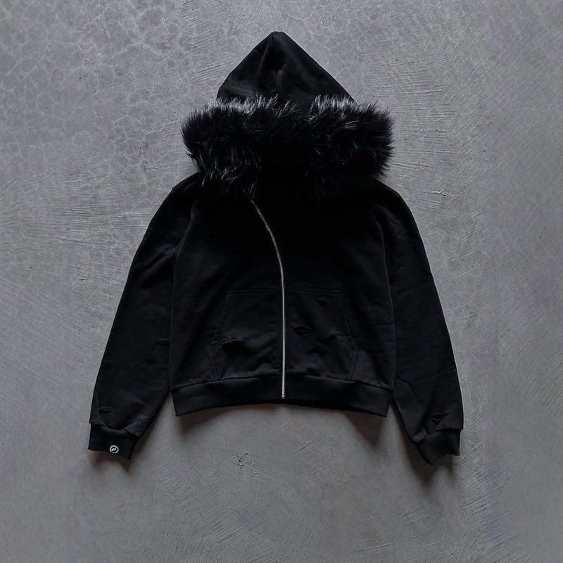 European and American Cross-Border Cleanfit Pure Black Classic Fashion Versatile Casual Retro Plush Hat Sweatshirt Jacket Y2K European and American Cross-Border Cleanfit Pure Black Classic Fashion Versatile Casual Retro Plush Hat Sweatshirt Jacket Y2K