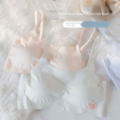 無痕冰絲內衣女初中高中學生運動透氣無鋼圈聚攏顯胸小背心薄款夏