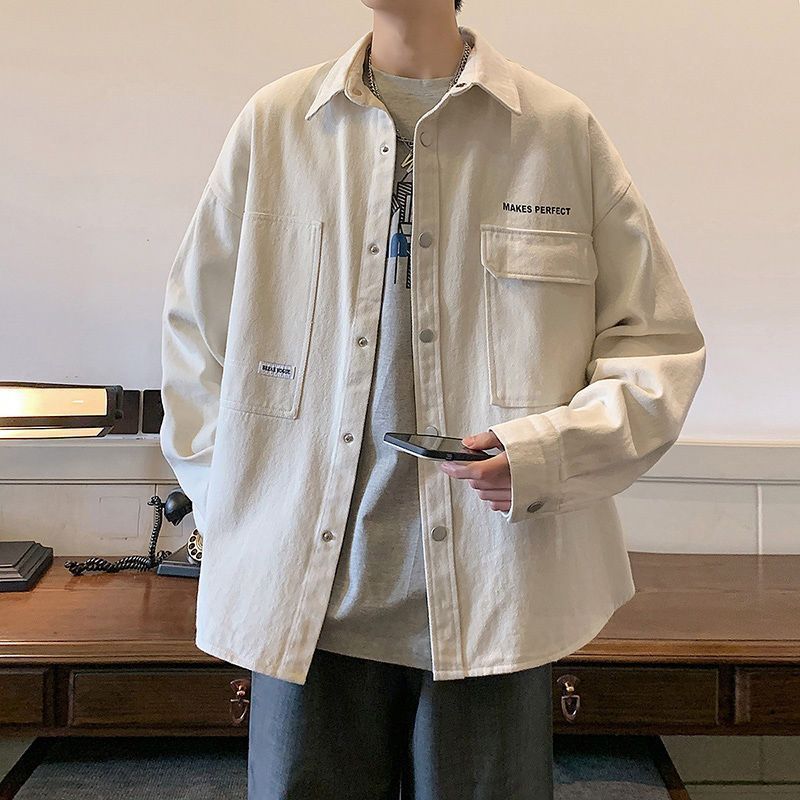 男士衬衫夹克春季高品质青少年新款工装开衫外套日系休闲港风春装|undefined