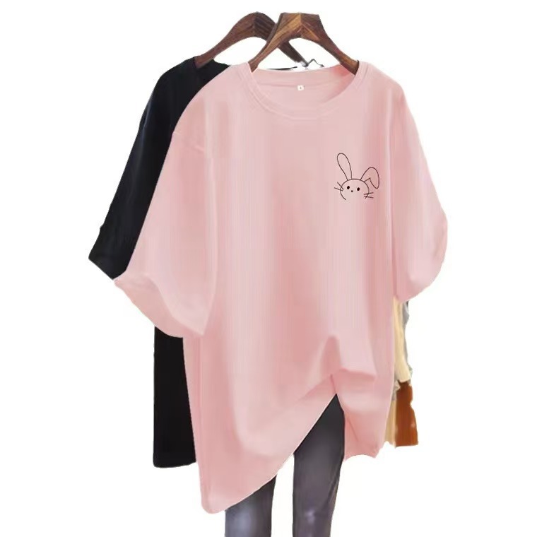 Tシャツの女性の夏の半袖の2024年の新型の愛の純綿の中で長いタイプのゆったりしているヨーロッパの商品のtシャツの服の婦人服の上で