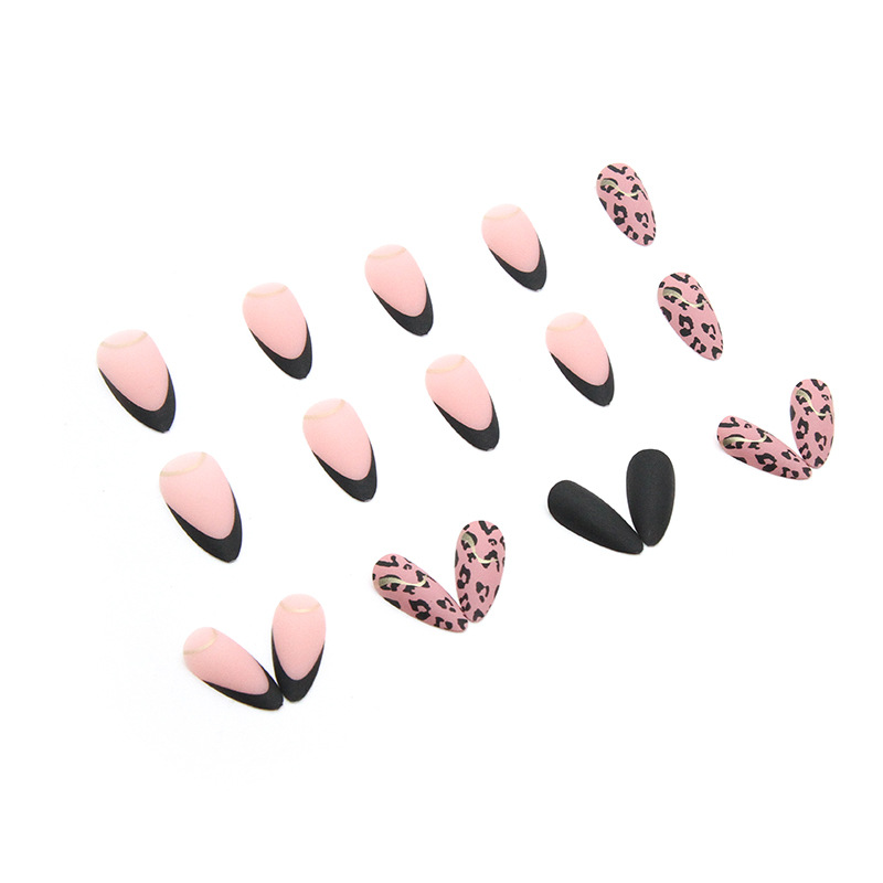 Faux ongles à motif léopard solide, doux et frais, Texture mate, rayures en feuille d'or, mode Instagram_voghion.com