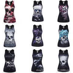 Cross-border foreign trade eaby hot-selling rose skull head digital printing back slimming women's breathable base shirt