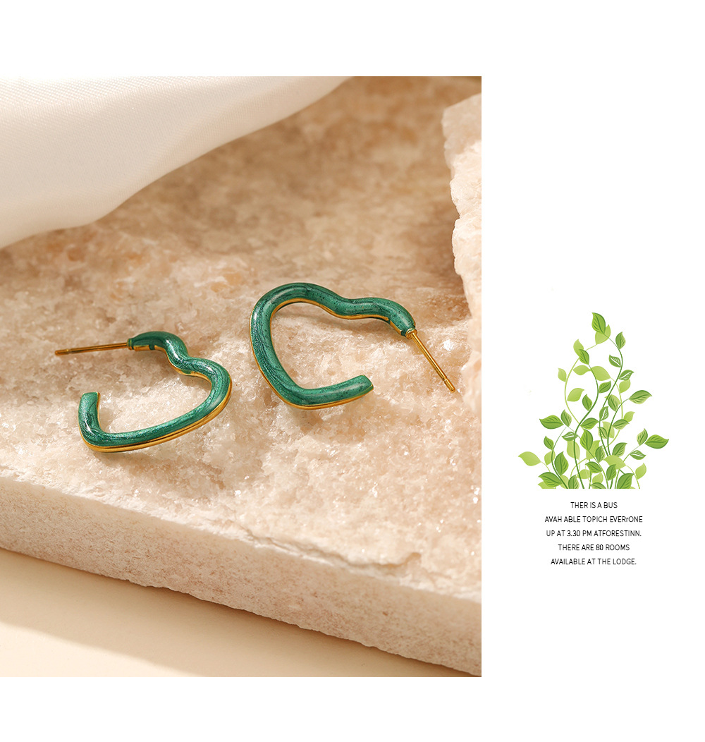 Sweet Heart Shape Stainless Steel Enamel Earrings 1 Pair