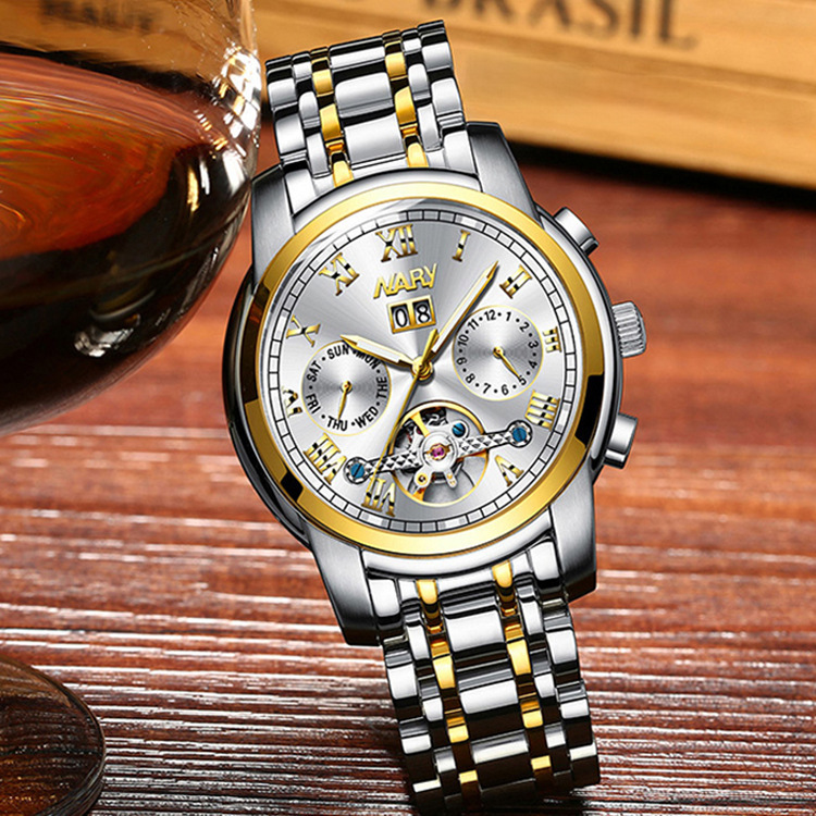 NARY/耐瑞 全自动陀飞轮男士手表多功能镂空机械表18005C