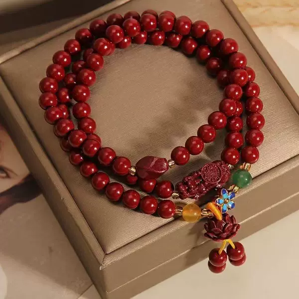 Red Bracelet Necklace Fortune-Attracting Pixiu Double-Circle Multi-Circle Elastic Red Zodiac Year Ethnic Style Long Personalized