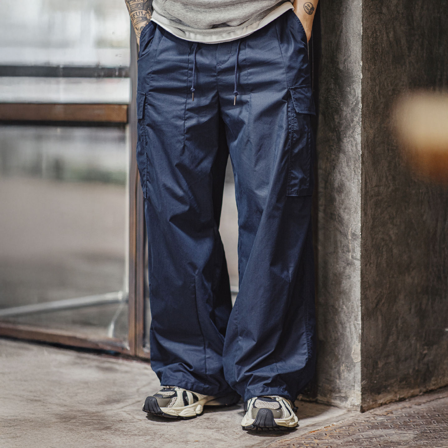 Maden Workwear American Style M65 Large Pocket Casual Pants Japanese Cityboy Blue Woven Jogger Pants Men's Spring