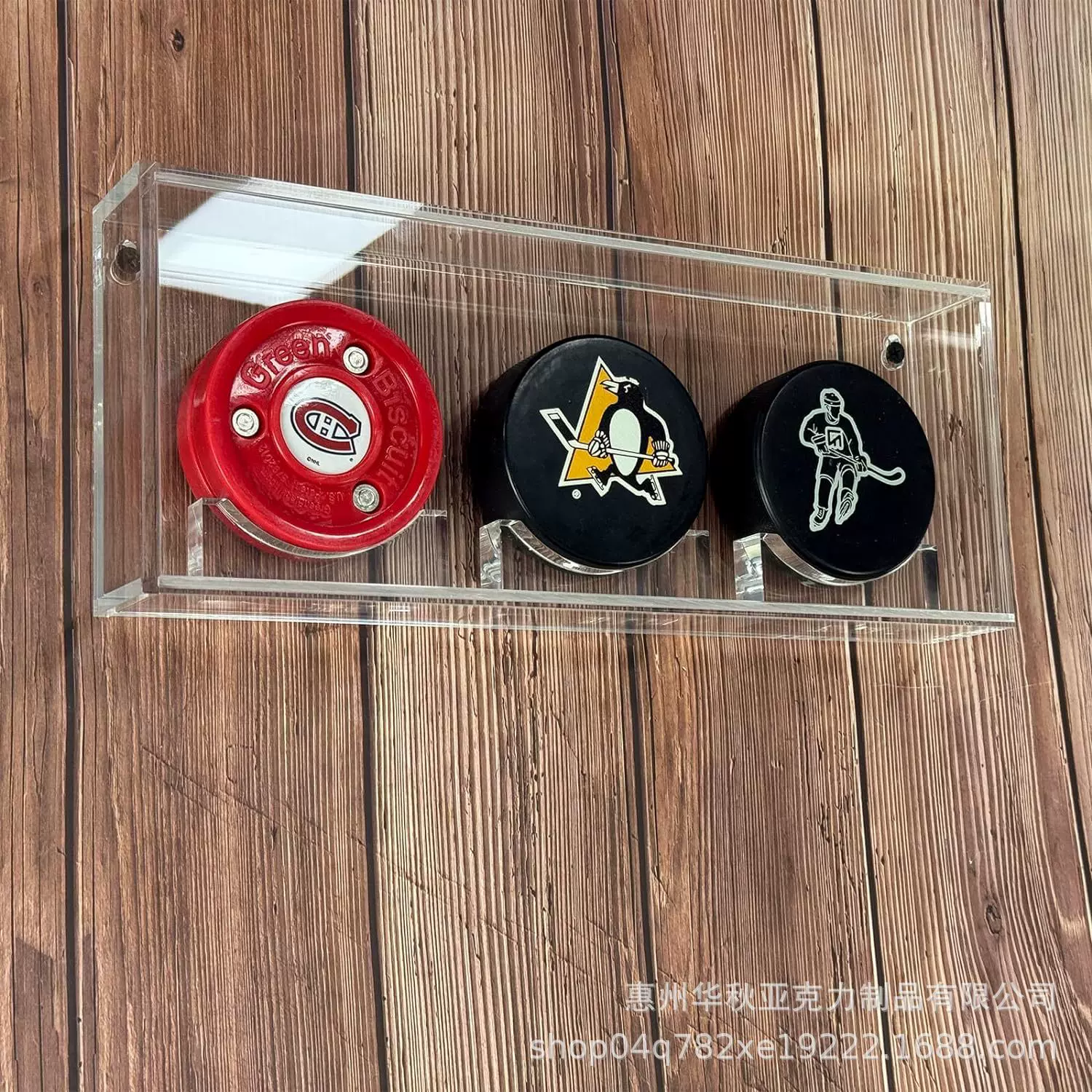 跨境热卖亚克力冰球展示架壁挂冰球收纳盒曲棍球收藏纪念盒