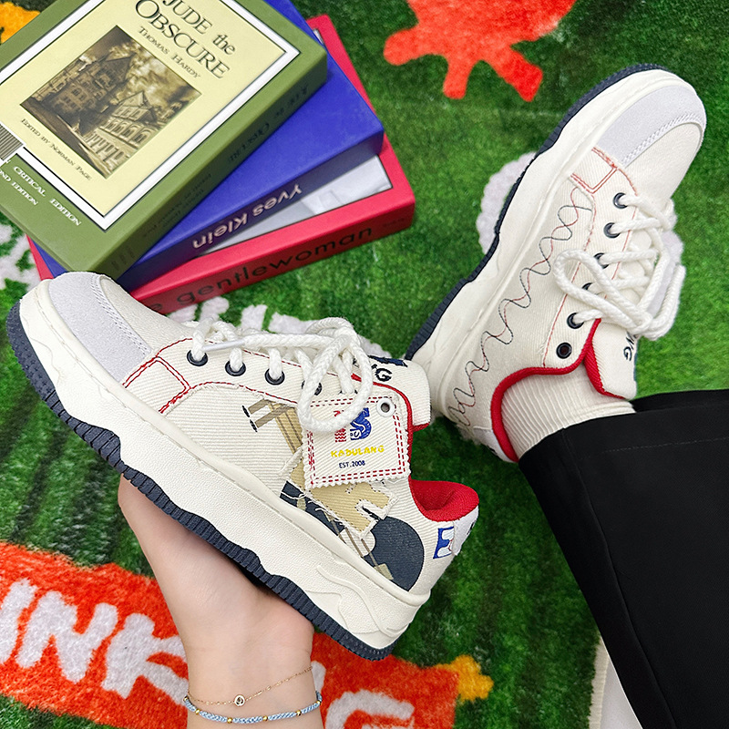 Herren Damen Canvas Skaterschuhe Graffiti Trend Freizeit Sneaker_voghion.com