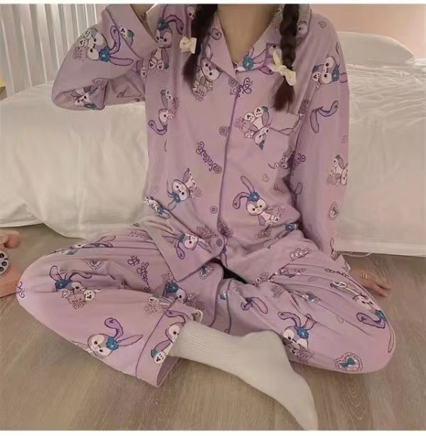 メーカー卸売春と秋の女性用パジャマ漫画ホーム服女の子長袖ズボンラペル在庫ありかわいいダブルロング|undefined