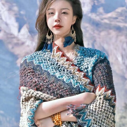 Naxi ethnic style shawl, Xinjiang Tibet travel wear, Qinghai Yunnan outerwear cape coat cloak scarf for women