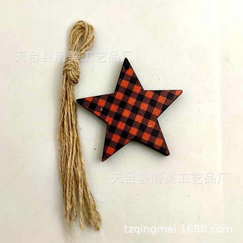 33 piezas de madera de la serie navideña a cuadros negros anaranjados colgante de decoración navideña se pueden combinar libremente 10 piezas en un paquete