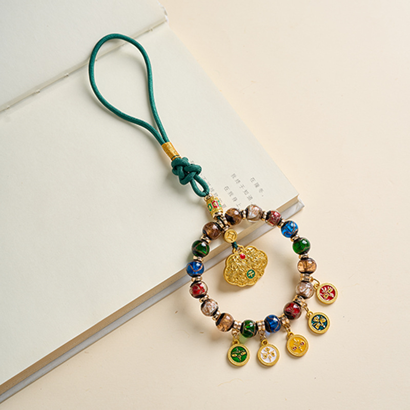 New Ash-Colored Glazed Multi-Treasure Car Pendant, Five-Way God of Wealth High-End Car Hanging, Yellow God of Wealth Thangka Fortune-Attracting Pendant