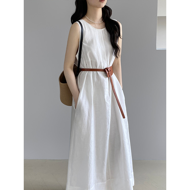 Jiangzuo Laoqianfeng Linen Sleeveless Dress Women's Summer High-End Casual Vest Long Skirt Petite Women's Clothing 1576