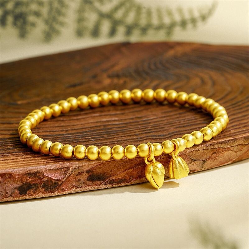 Vietnamese Sand Gold Strong Color Retention Lotus Pod Lotus Heart Antique Style Two Generations of Joy Heart Elastic Bracelet Best Friend Bracelet
