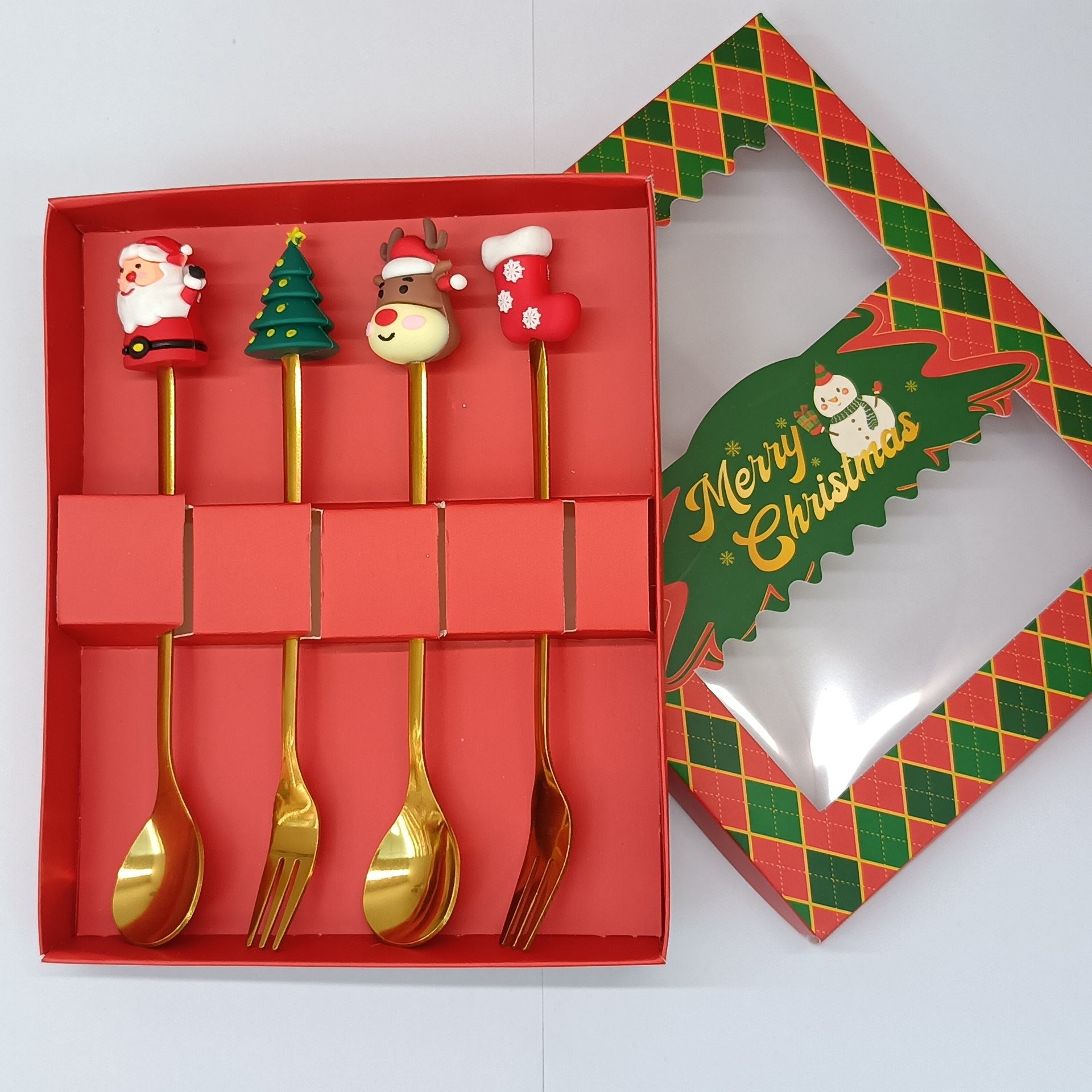 Cuchara transfronteriza de acero inoxidable Santa Claus árbol cuchara de café postre tenedor de fruta muñeca cuchara tenedor vajilla juego de regalo image 11