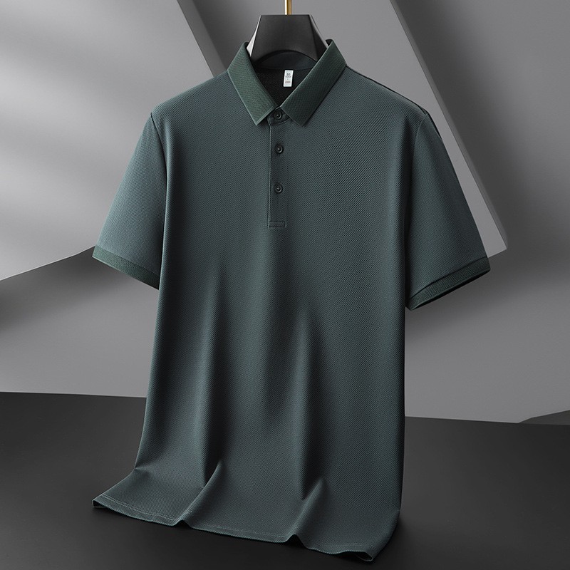 Fat brother 2025 summer new fish scale pattern half sleeve polo shirt men's plus size fat loose business casual lapel