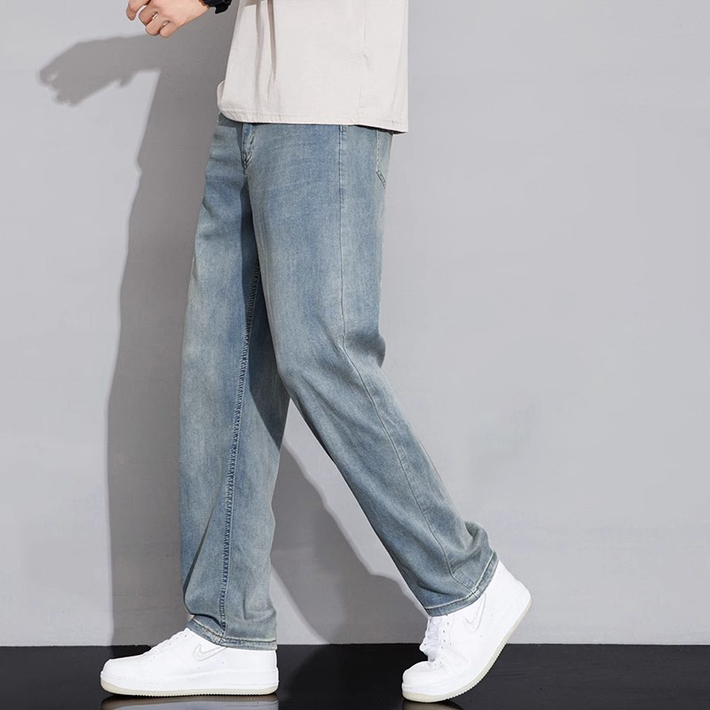 Tencel Straight Jeans Men's Summer Thin 2025 New American Loose Versatile Ice Silk Casual Pants for Men