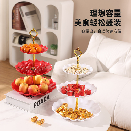 Light Luxury Snack Platter, Three-Tier Fruit Tray, Nordic-Style Snack Plate, Plastic Fruit Bowl, Dried Fruit Dish for Hotels and Living Rooms