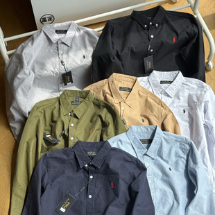 Cross-border high quality RL Pony Embroidered Pure Cotton Oxford Solid Color Shirt Long Sleeve Lapel Shirt for Men and Women Spring and Autumn