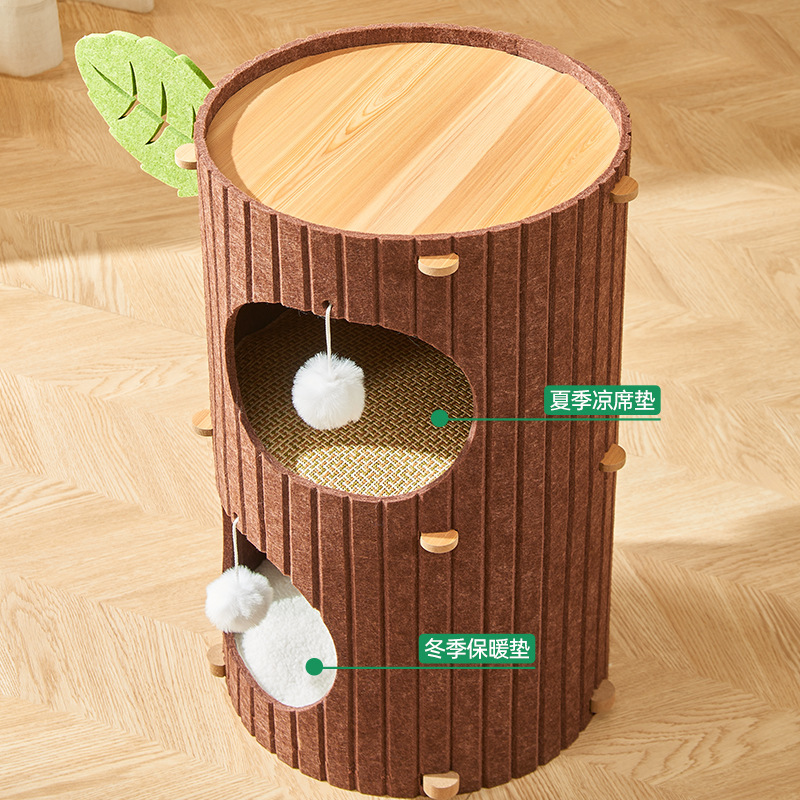 Cat trepando estante, gato árbol integral, invierno cálido gato agarrar tablero barril de doble capa, invierno multicapa agujero de árbol, gato nido